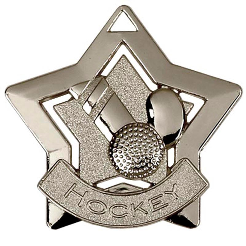Silver Hockey Mini Star Medal 5.5cm