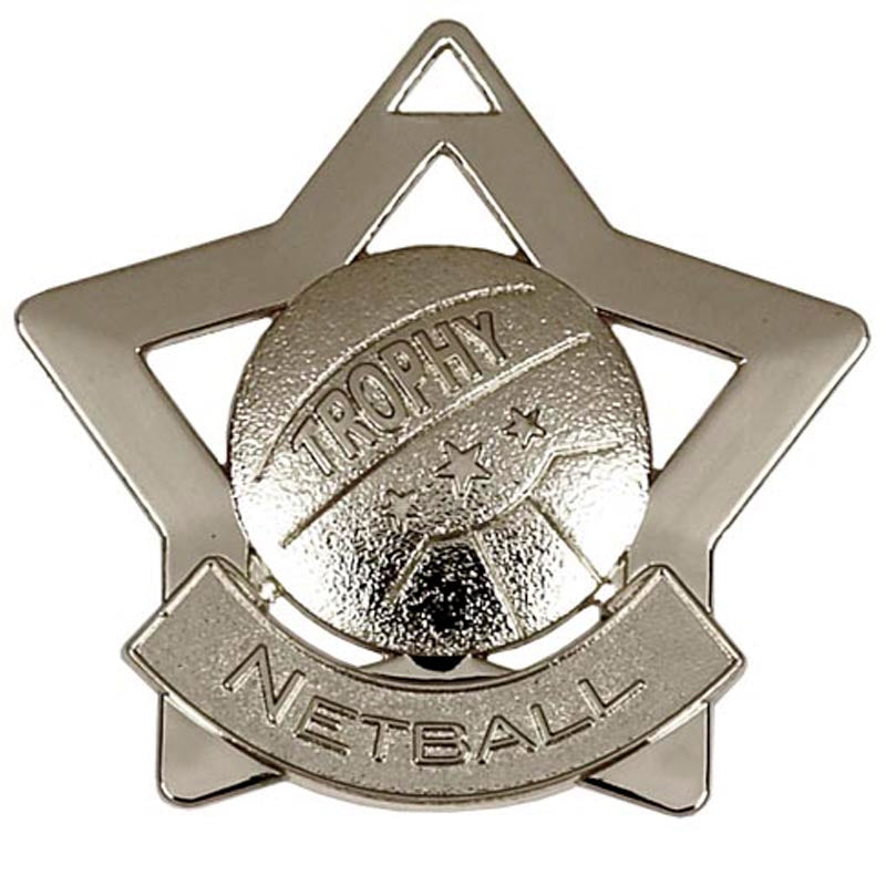 silver netball mini star medal 5 5cm