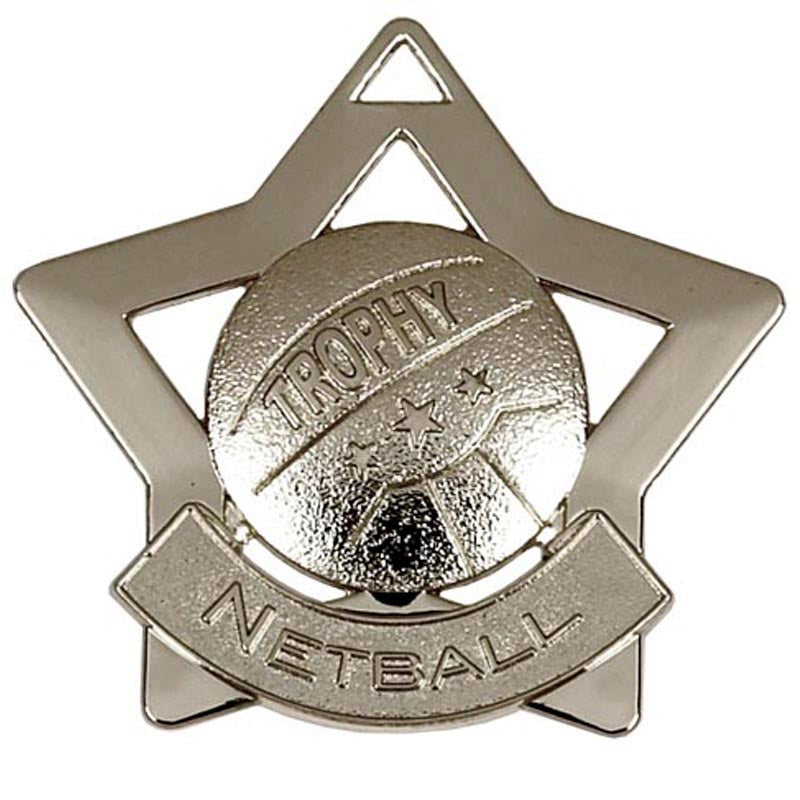 Silver Netball Mini Star Medal 5.5cm