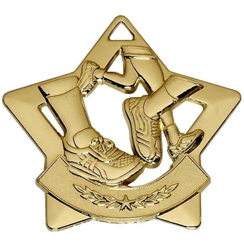 gold running mini star medal 5 5cm