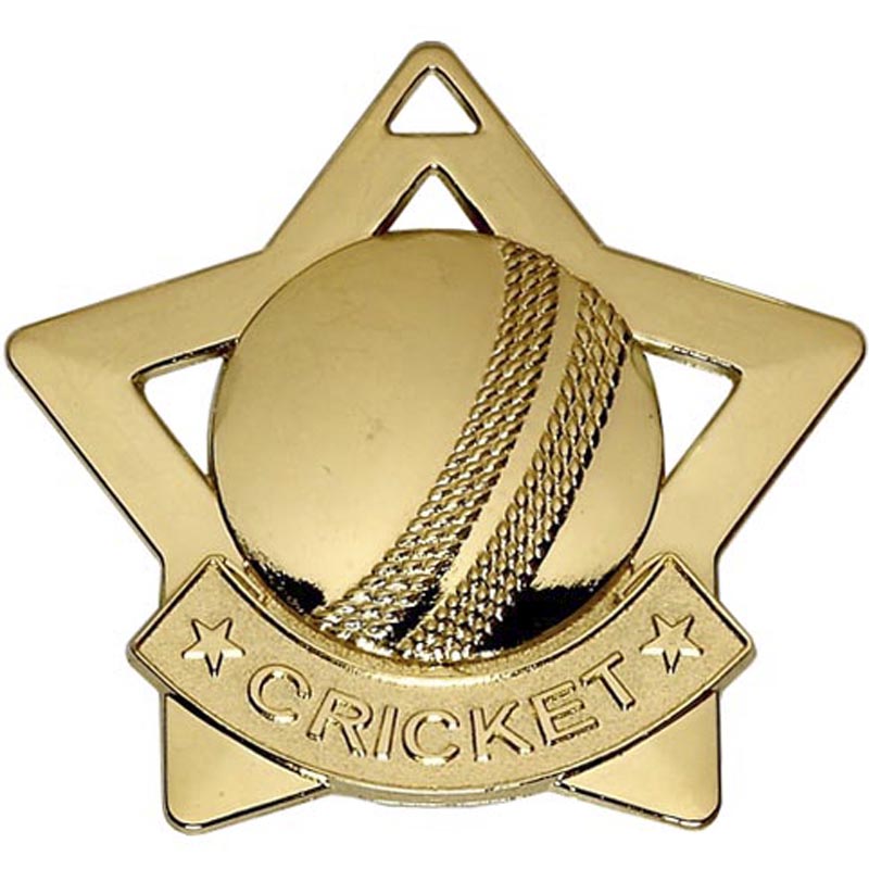 gold cricket mini star medal 5 5cm