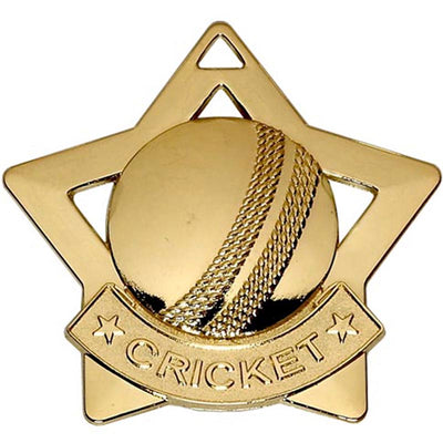 gold cricket mini star medal 5 5cm