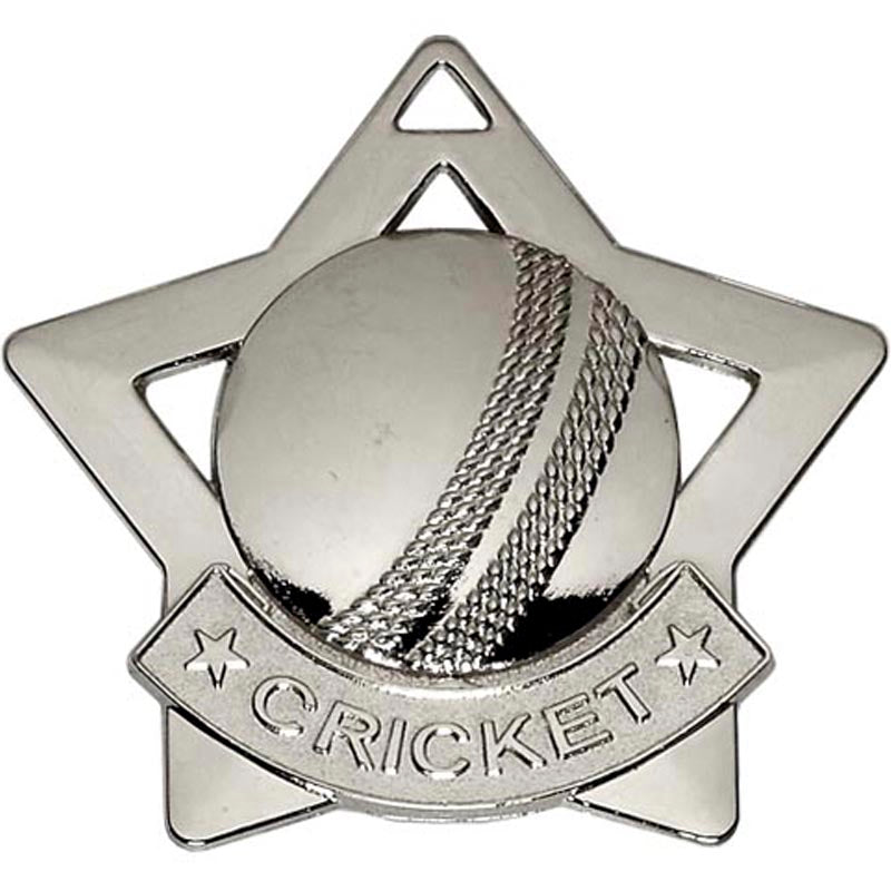 Silver Cricket Mini Star Medal 5.5cm
