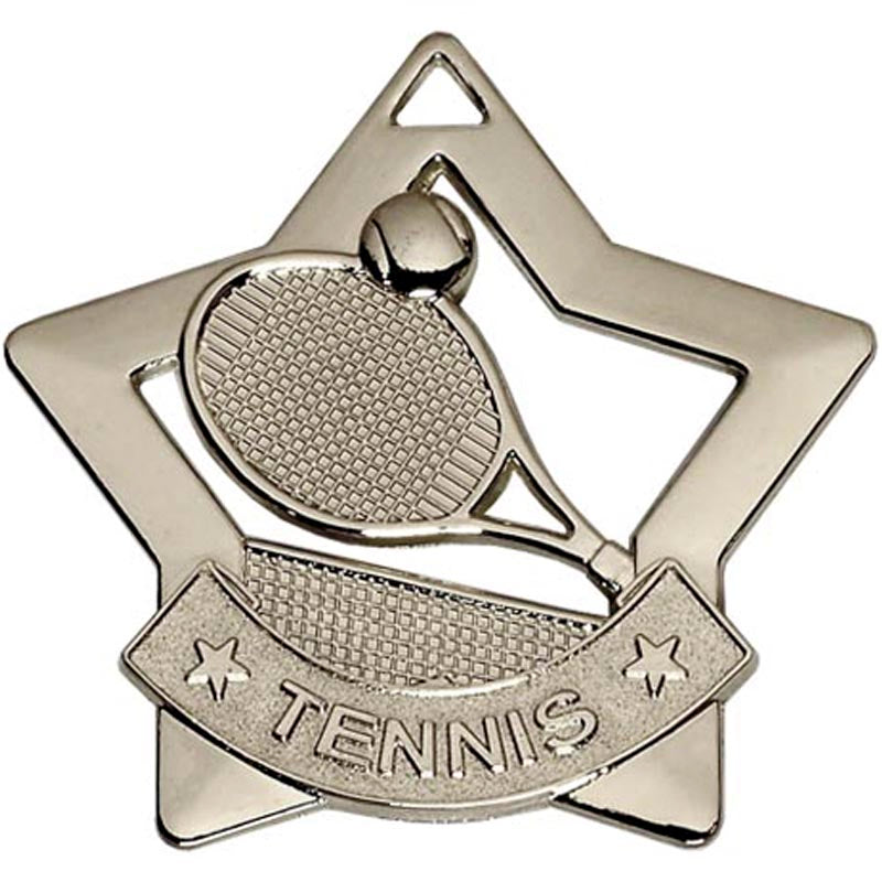silver tennis mini star medal 5 5cm