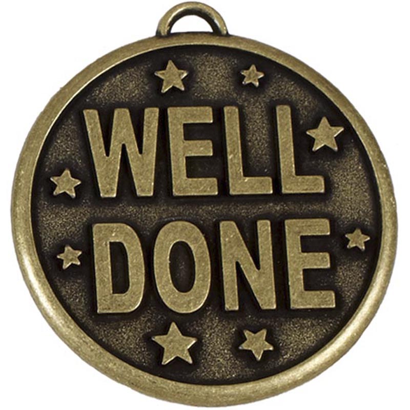 elation star well done medal 5cm gold