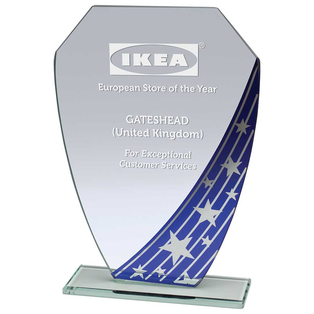 Starlight Hex Glass Award Trophy - Blue