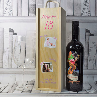 Personalised Printed Photo Wine Wooden Box - Birthday Gift