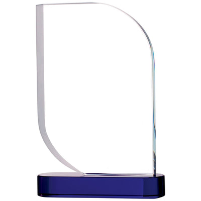 Clear Glass Trophy Award with Blue Base
