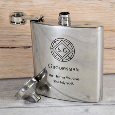 personalised silver wedding hip flask gift set crest