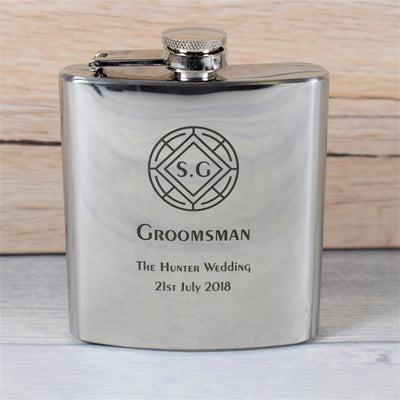 personalised silver wedding hip flask gift set crest