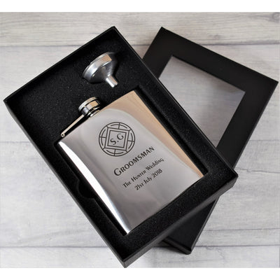 personalised silver wedding hip flask gift set crest