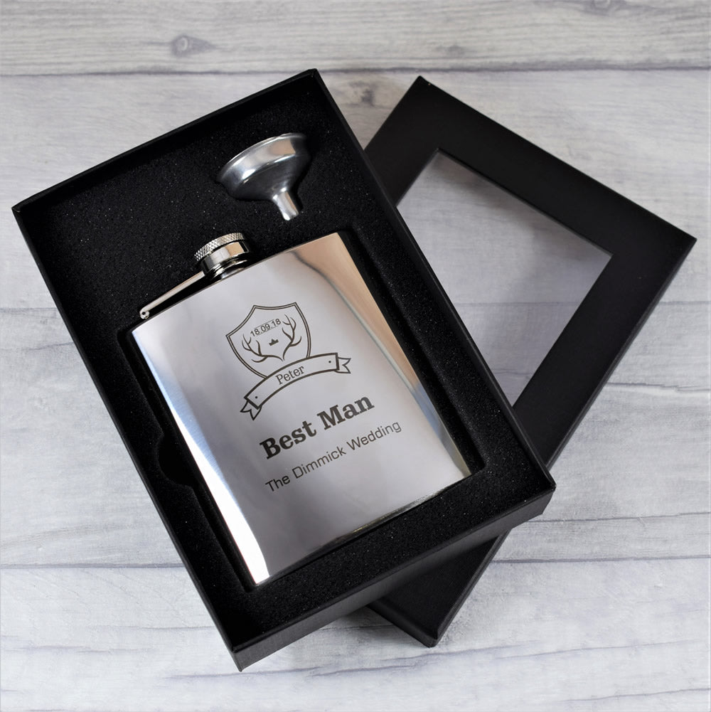 personalised silver wedding hip flask gift set stag