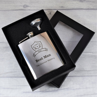 personalised silver wedding hip flask gift set stag
