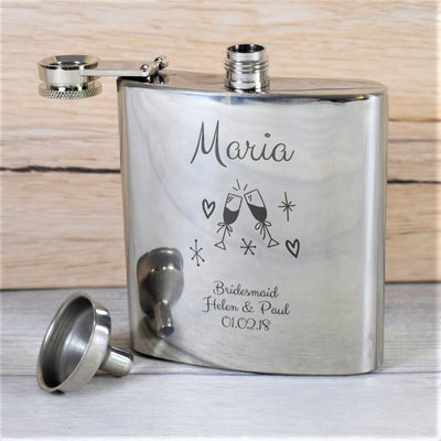 personalised silver bridesmaid celebration hip flask gift set