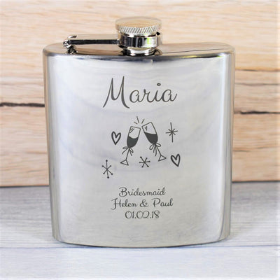 personalised silver bridesmaid celebration hip flask gift set