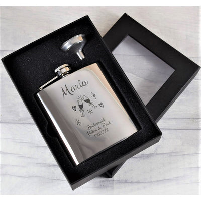 personalised silver bridesmaid celebration hip flask gift set