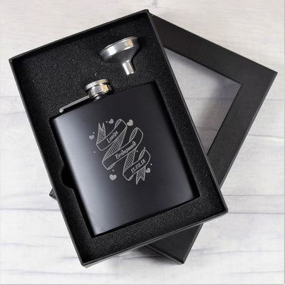 personalised black bridemaid wedding hip flask gift set