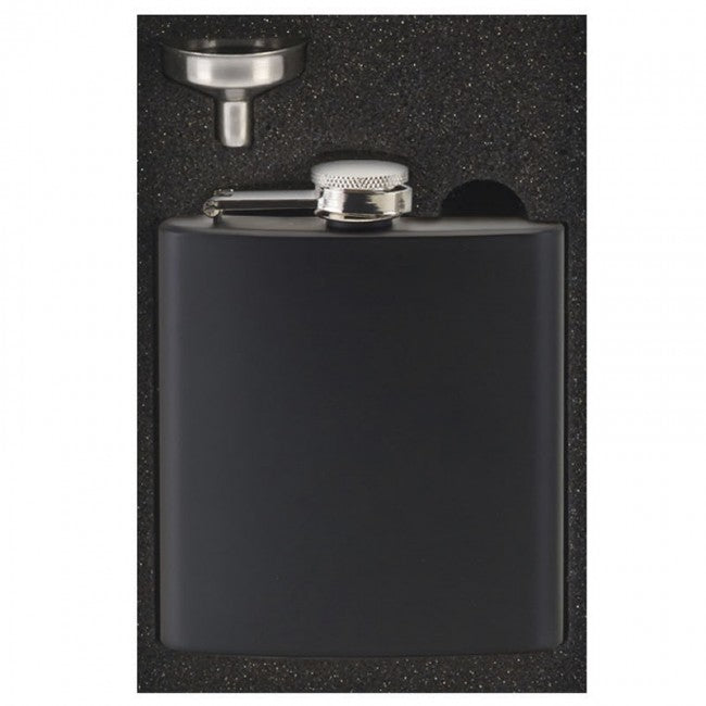6oz steel black hip flask funnel gift set