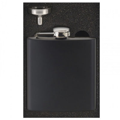 6oz steel black hip flask funnel gift set