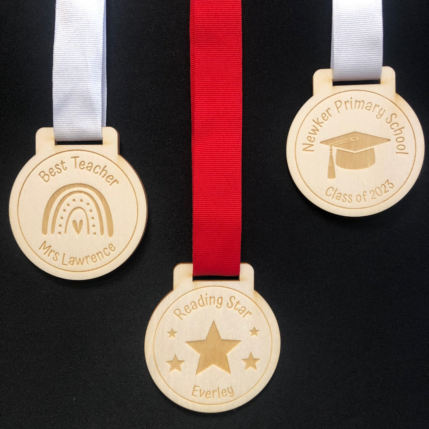 Personalised Rainbow Best Teacher Wooden Medal