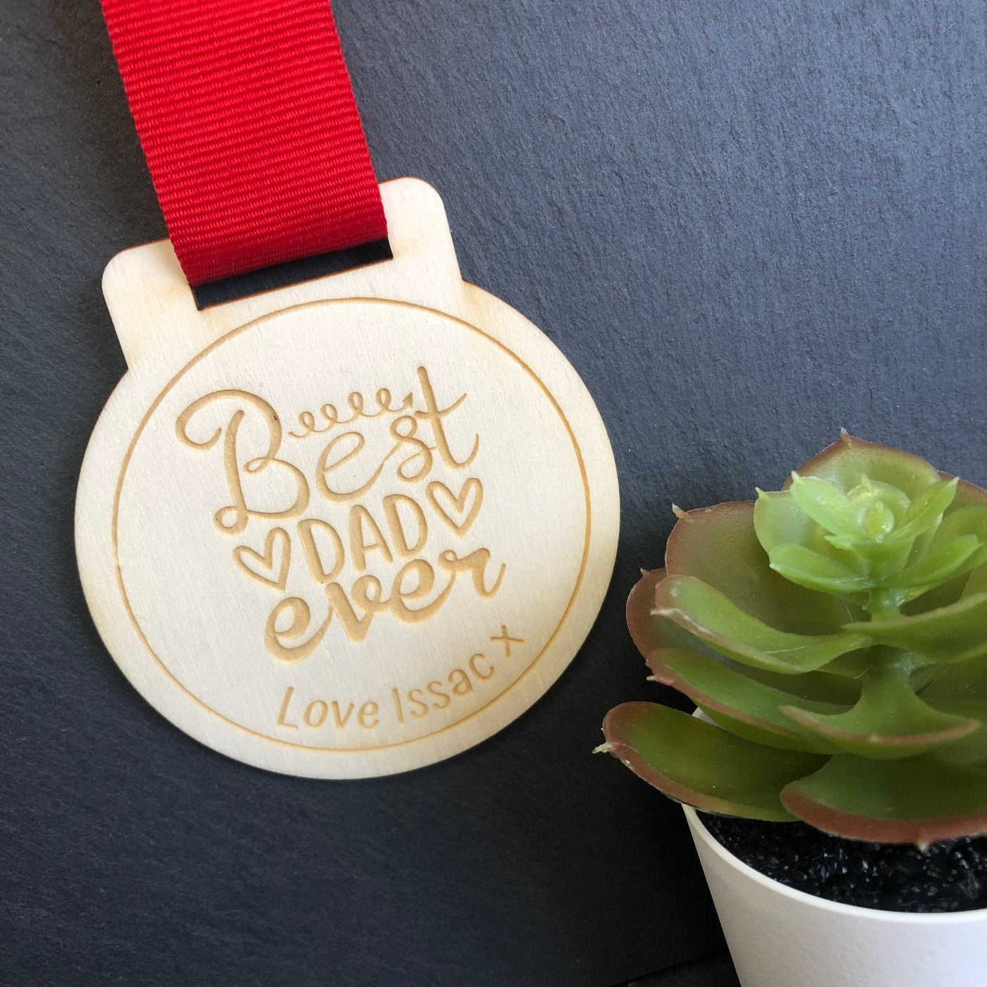 Personalised Best Dad Ever Wooden Medal