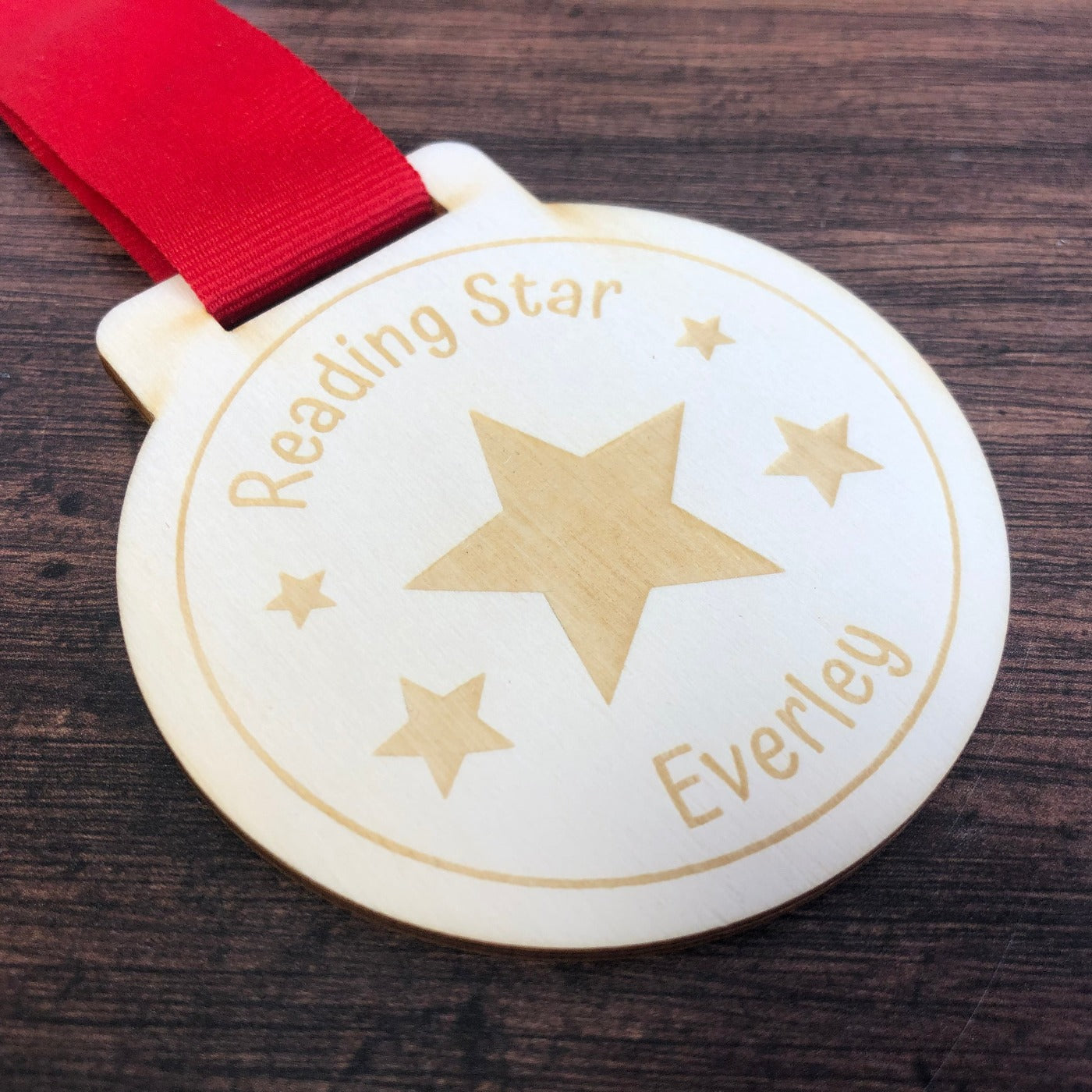 Personalised Children's Achievement Reading Wooden Medal