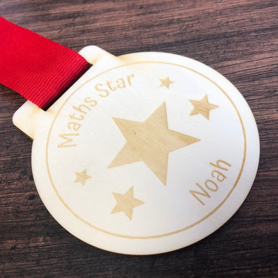 Personalised Children's Achievement Maths Wooden Medal