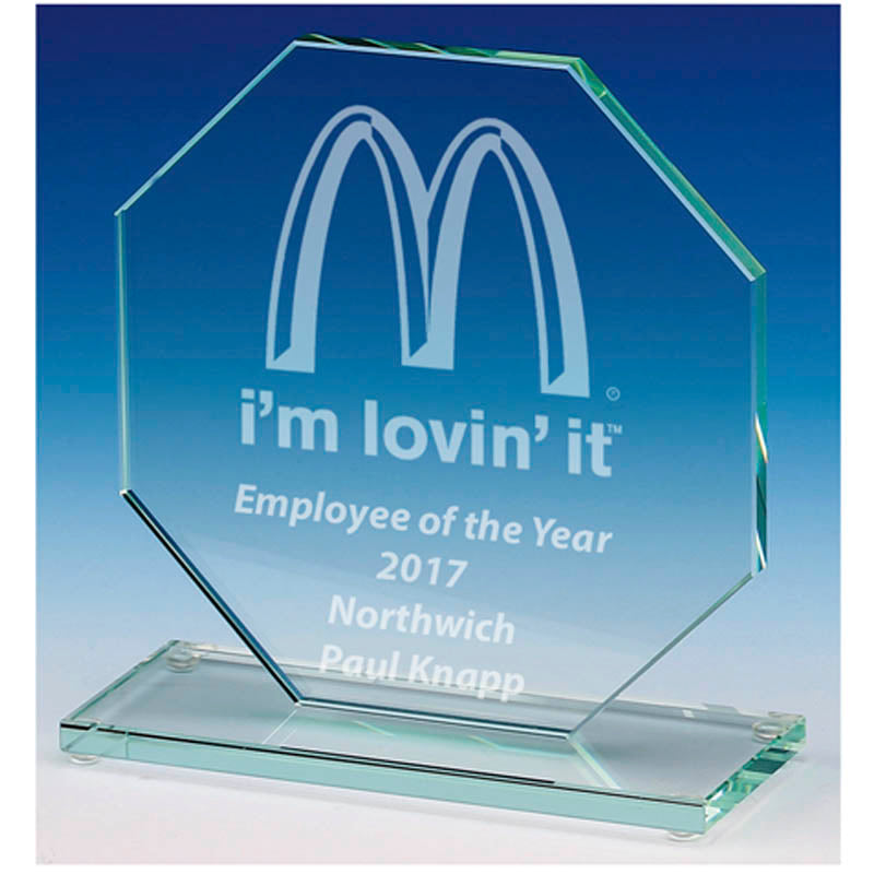 broad octagon jade glass trophy award