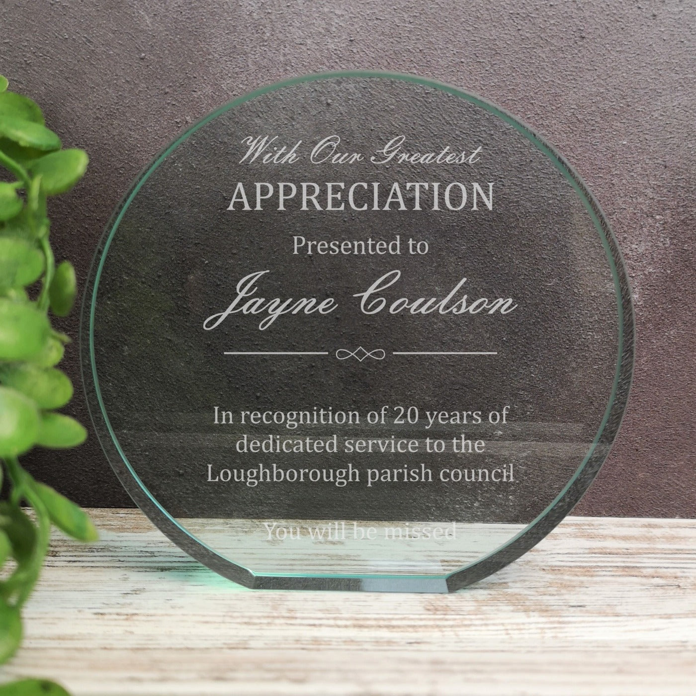 Poppy Jade Glass Long Service Appreciation Award