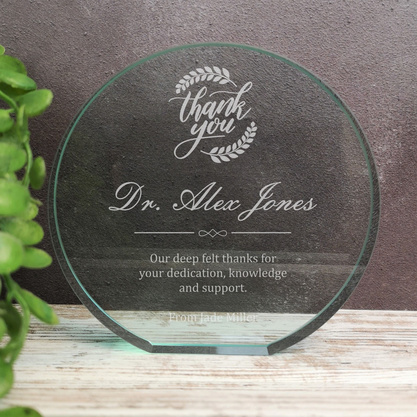 Poppy Jade Glass Thank You Glass Trophy Award