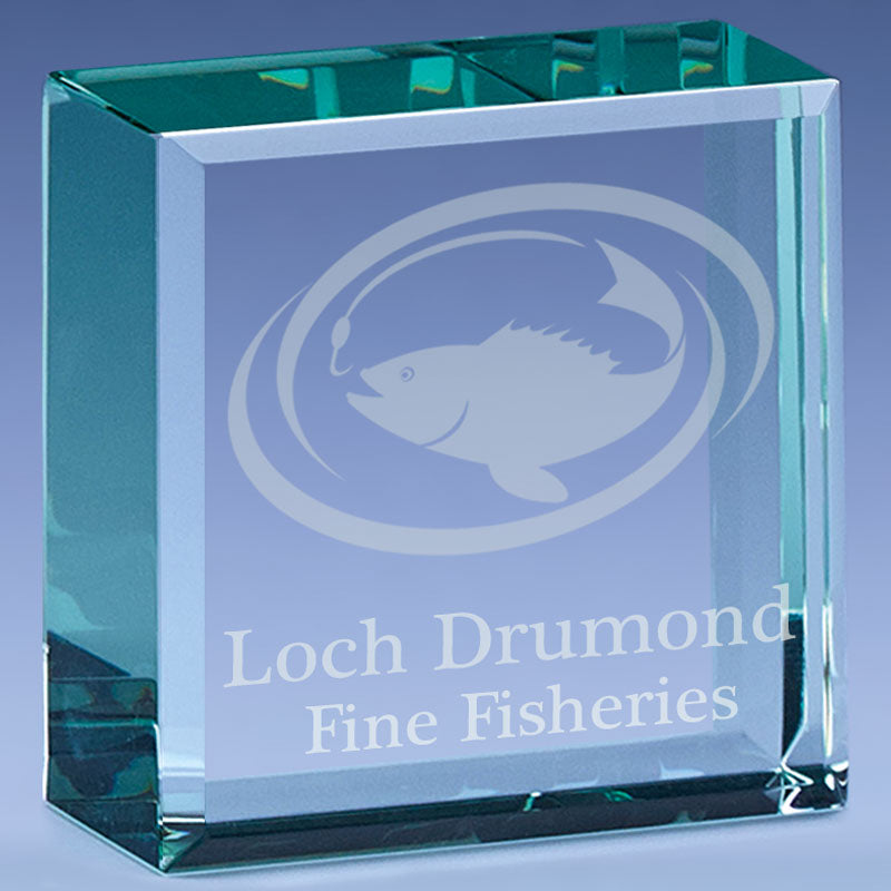 Personalised Glass Block Award Logic Jade Glass Paperweight