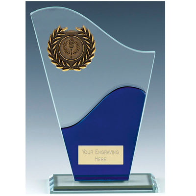 trek blue glass plaque trophy award