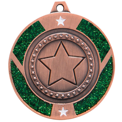 Premium Zinc Alloy Green Dance Gymanstics Glitter Star Medal 5cm
