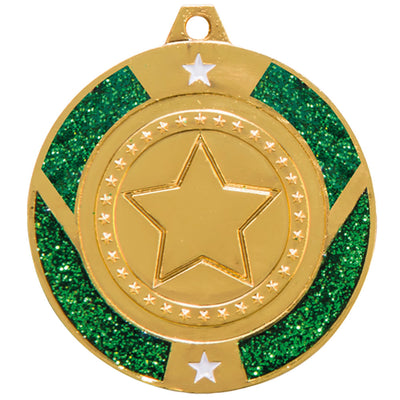 Premium Zinc Alloy Green Dance Gymanstics Glitter Star Medal 5cm