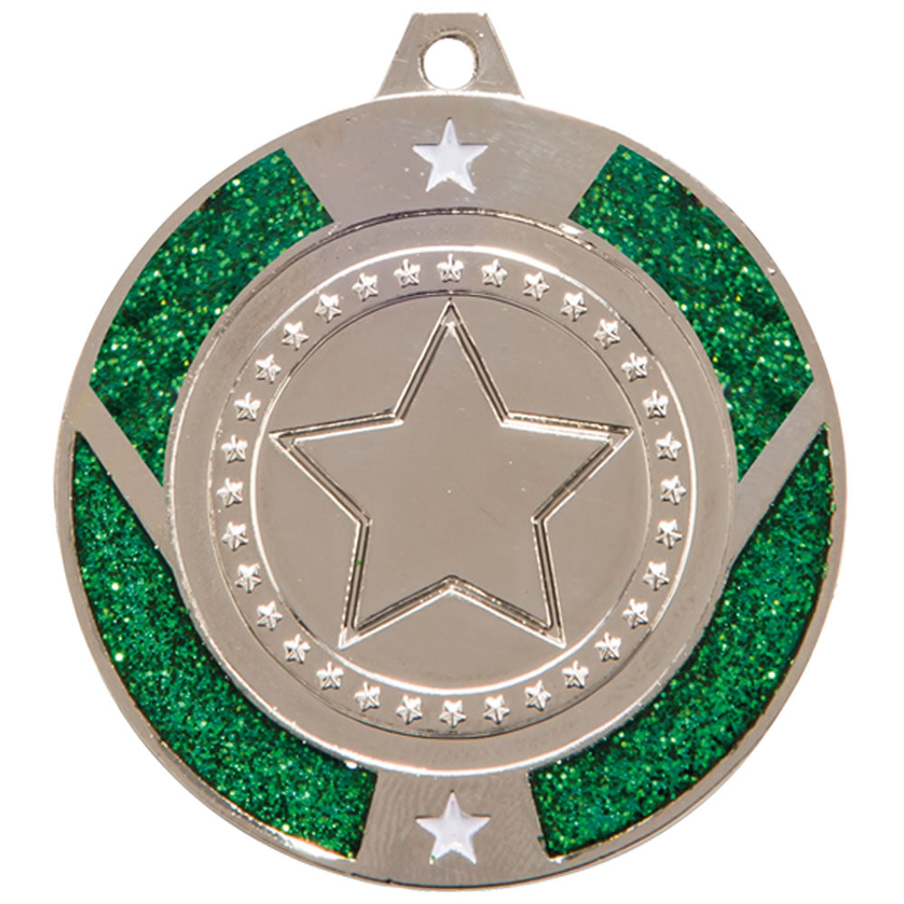 Premium Zinc Alloy Green Dance Gymanstics Glitter Star Medal 5cm
