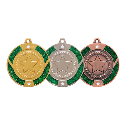 Premium Zinc Alloy Green Dance Gymanstics Glitter Star Medal 5cm