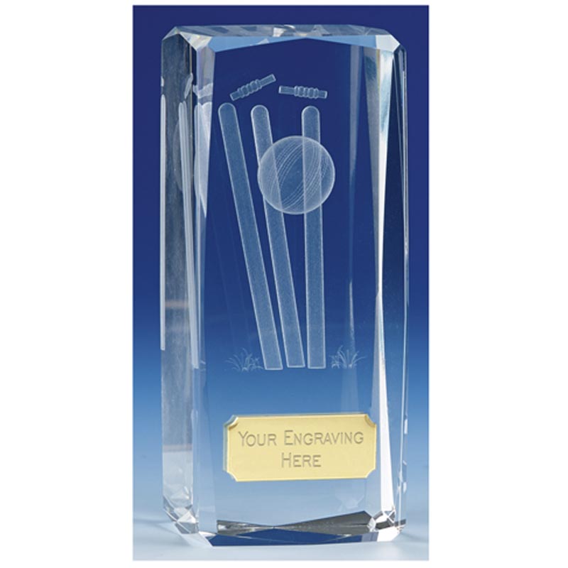 Cricket Glass Trophy Optical Crystal Cricketing Tower Award