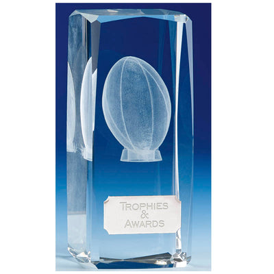 clarity glass rugby trophy tower optical crystal