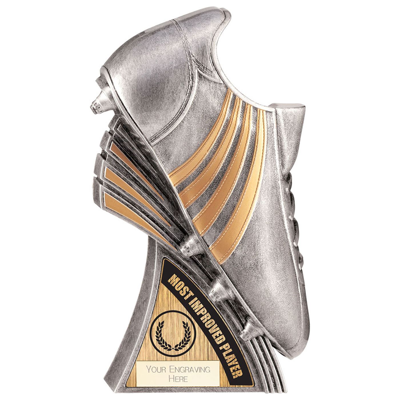 Power Boot Heavyweight Football Trophy Most Improved - Antique Silver