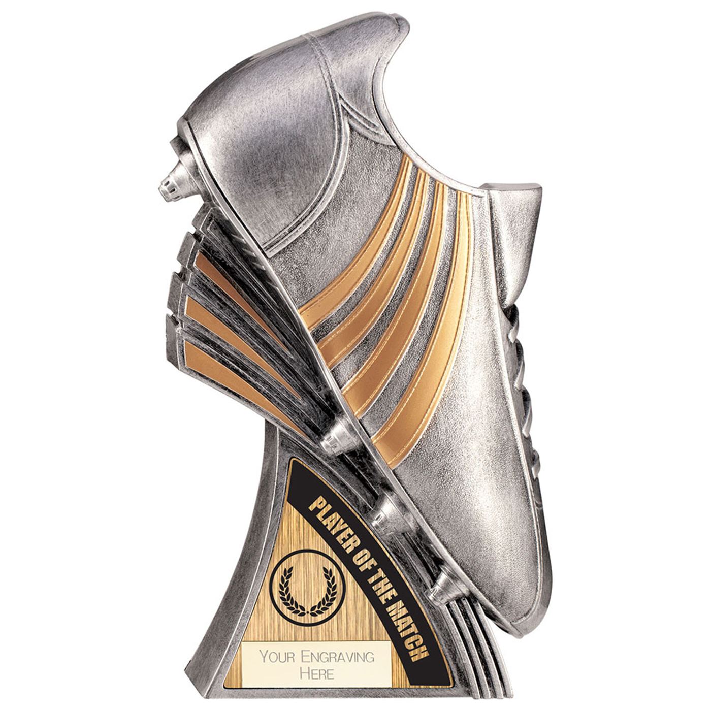 Power Boot Heavyweight Football Trophy Player of the Match - Antique Silver