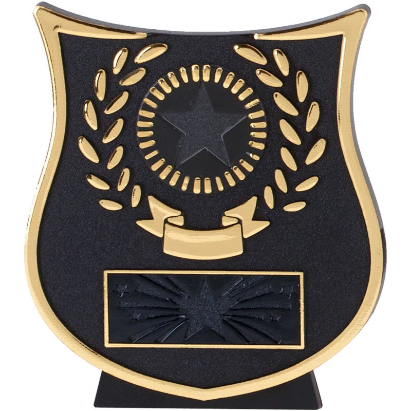 Curve Shield Plaque Cheap Trophy - Black with Gold, Silver & Bronze