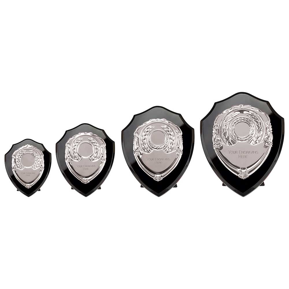 Reward Black Silver Presentation Shield Award Trophy