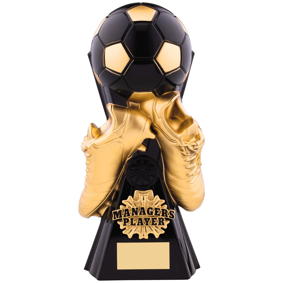 Manager's Player Gravity Football Trophy in Black and Gold
