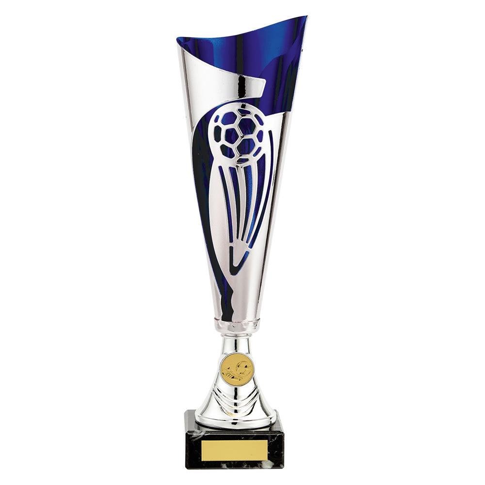 Laser Cut Champions Football Trophy Cup In Silver And Blue