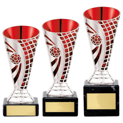 Football Series Defender Trophy Cup In Silver & Red