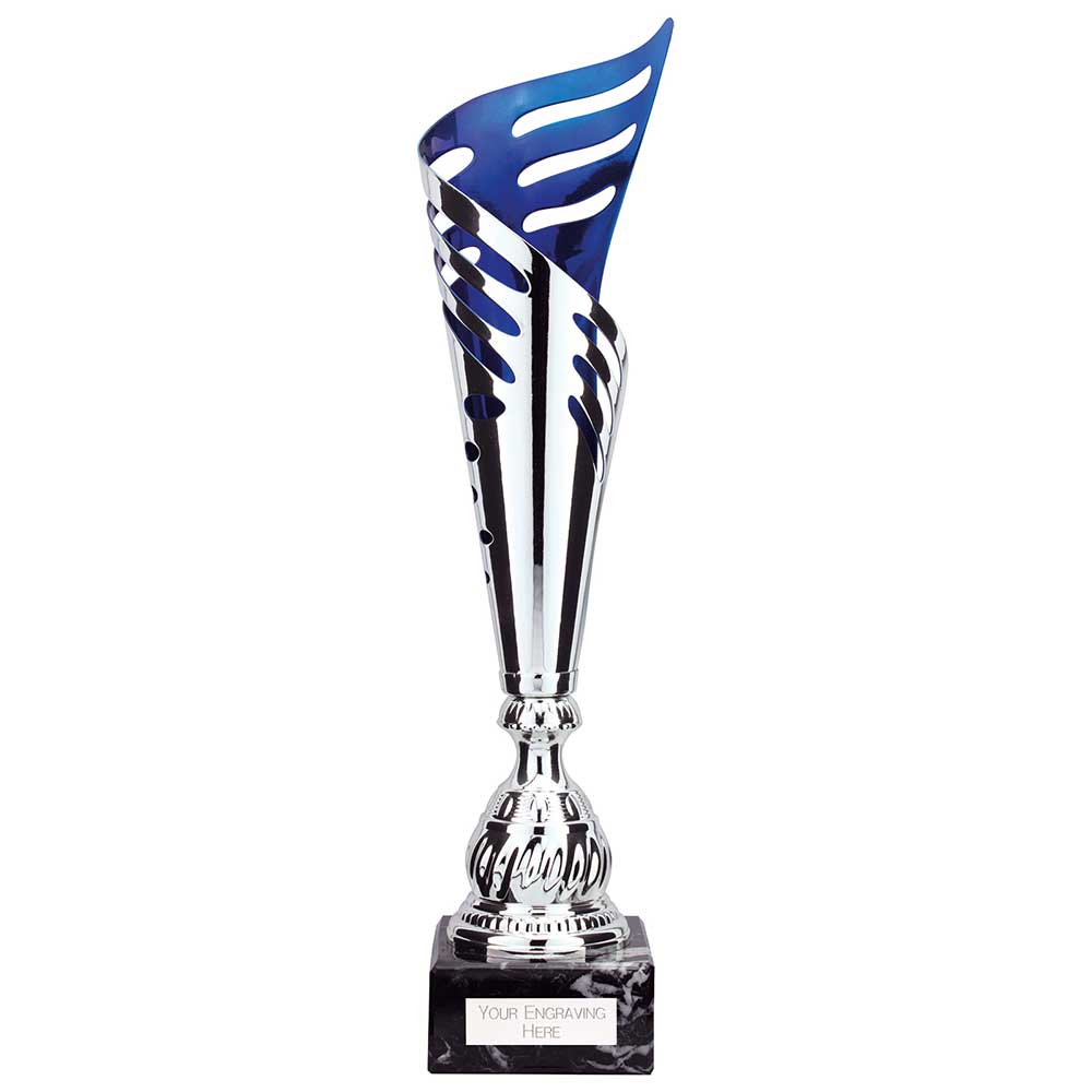 Atlantis Laser Cut Trophy Cup - Silver & Blue