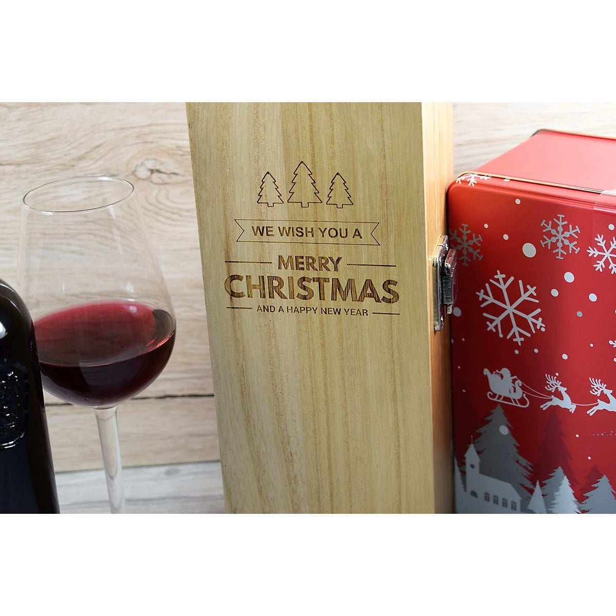 Personalised Wooden Wine Box, Christmas Wine Boxes, Engraved Wine Box - Trees