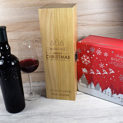Personalised Wooden Wine Box, Christmas Wine Boxes, Engraved Wine Box - Trees