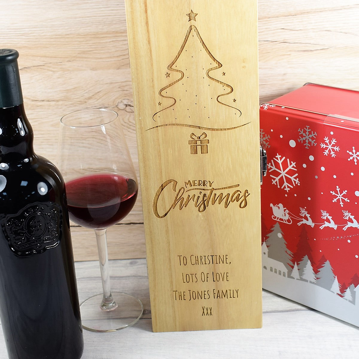 Personalised Wooden Wine Box, Christmas Wine Gifts  - Xmas Tree 2