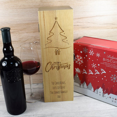 Personalised Wooden Wine Box, Christmas Wine Gifts  - Xmas Tree 2